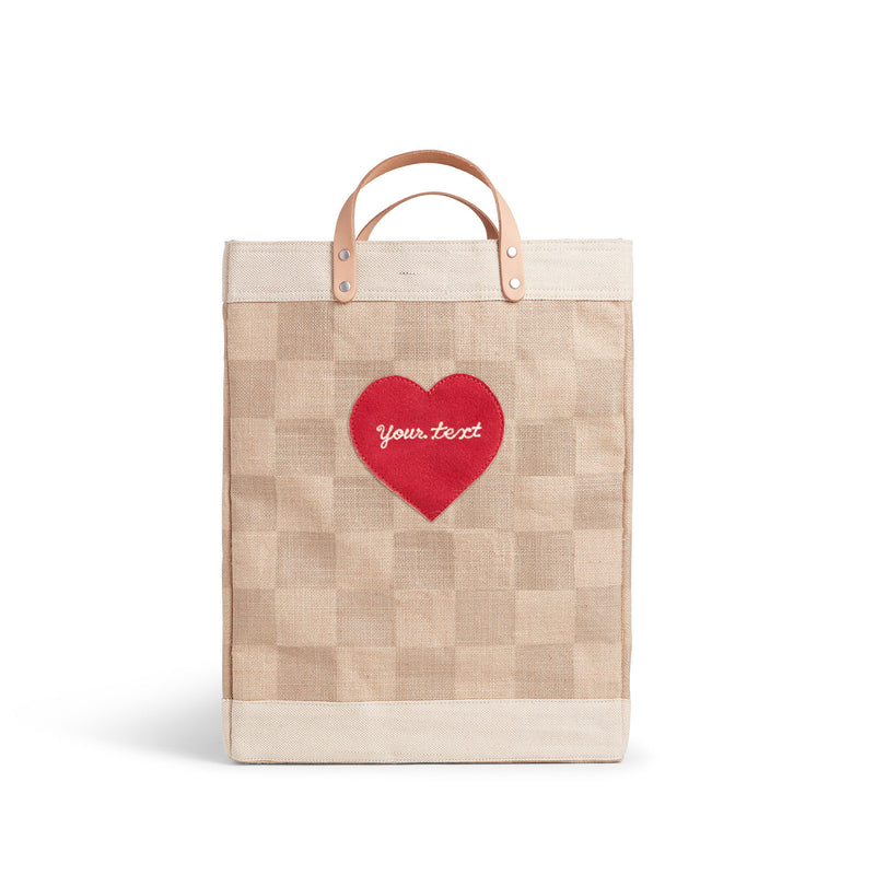 Market Bag in Checker with Embroidered Heart
