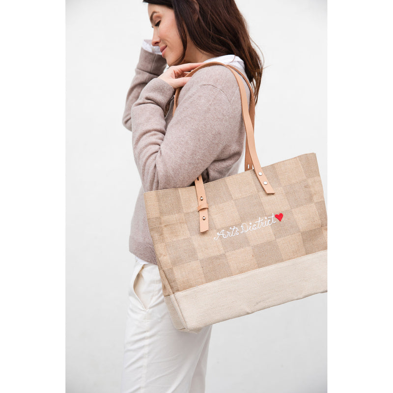 Shoulder Market Bag  in Checker with Embroidery