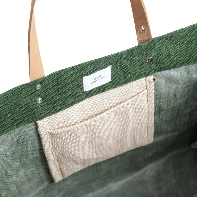 Shoulder Market Bag in Field Green with Embroidery