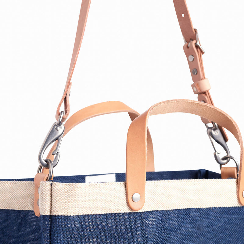 Petite Market Bag in Navy with Strap and Monogram