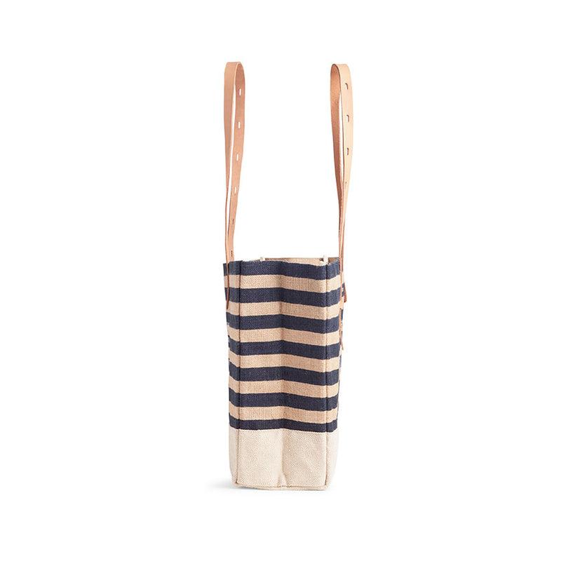 Shoulder Market Bag in Navy Stripe with Embroidery
