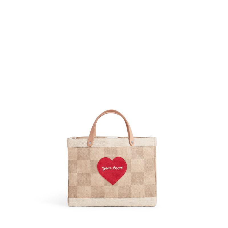 Petite Market Bag in Checker with Embroidered Heart