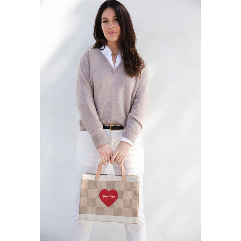 Petite Market Bag in Checker with Embroidered Heart