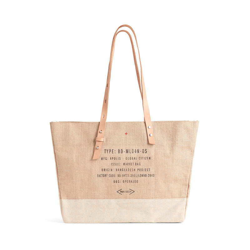 Shoulder Market Bag in Natural "Alphabet Collection"  with Rose Leather