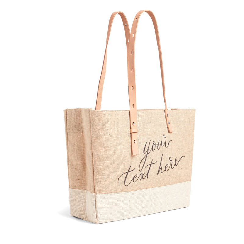 Shoulder Market Bag in Natural with Calligraphy