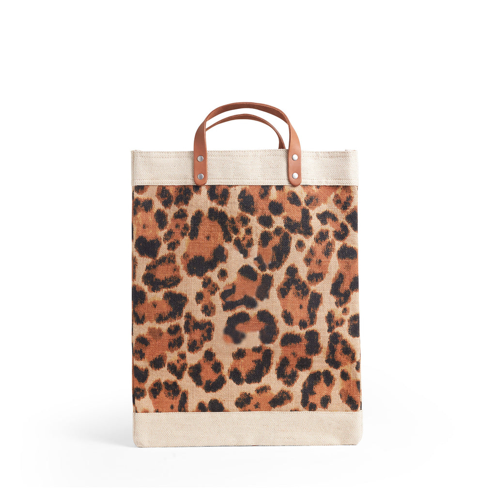 Shoulder Market Bag in Cheetah Print with Monogram