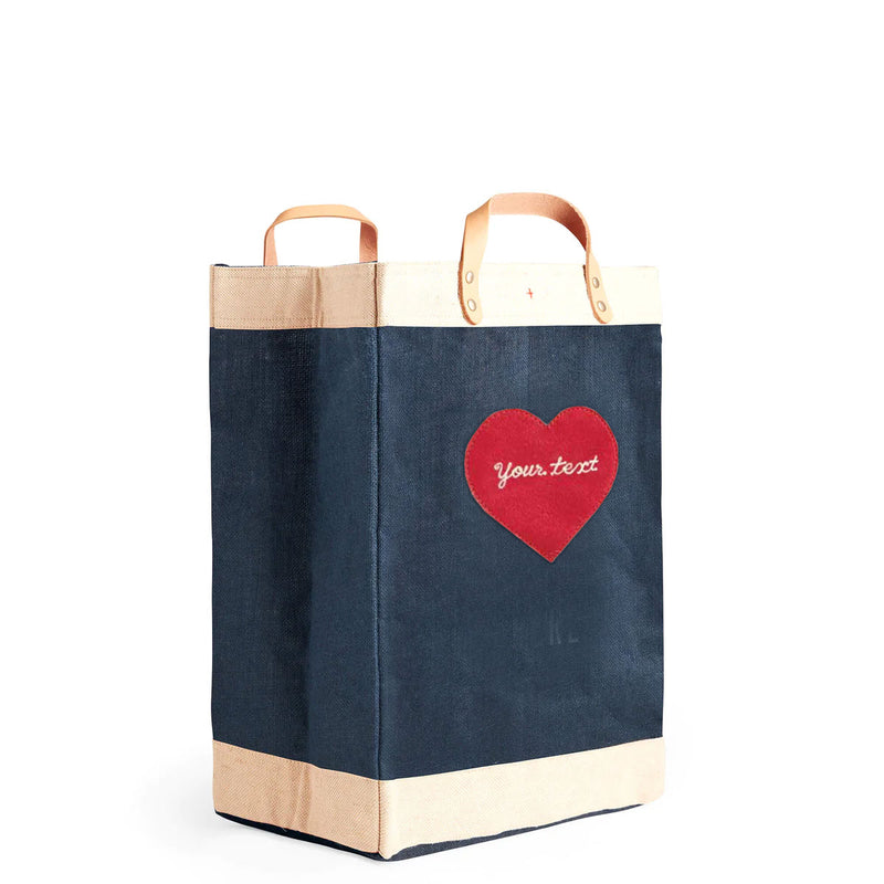 Market Bag in Navy with Embroidered Heart