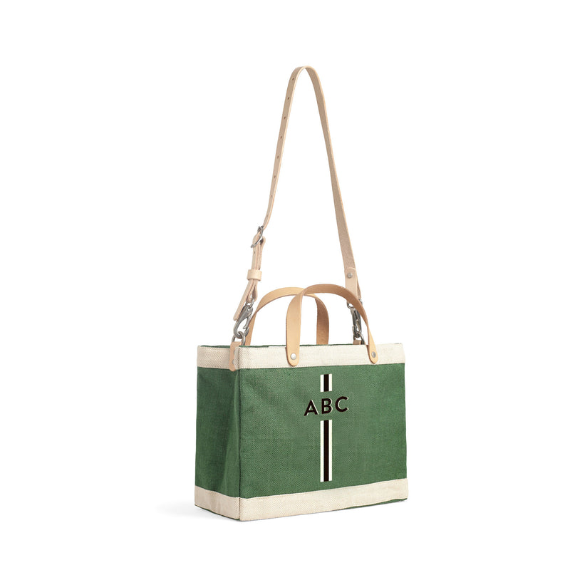 Petite Market Bag in Field Green with Strap and Black Monogram