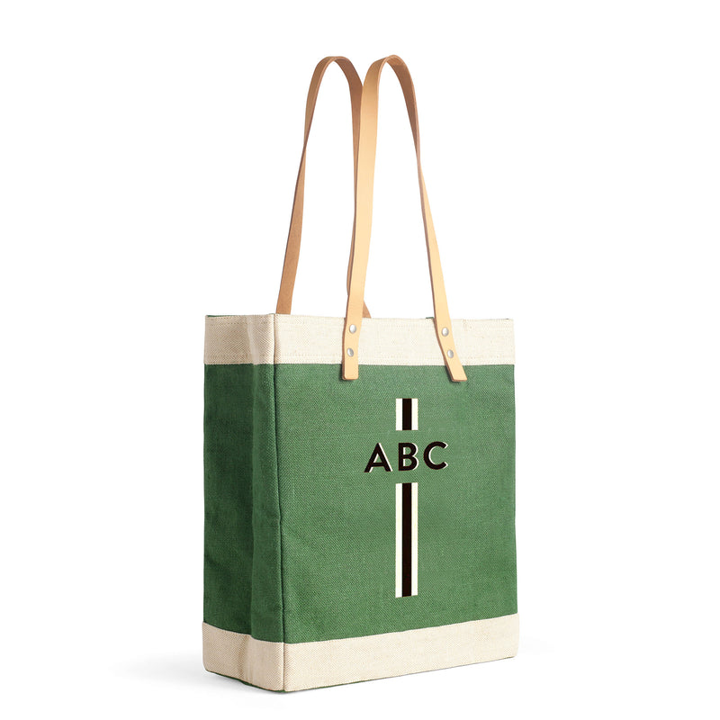 Market Tote in Field Green with Black Monogram