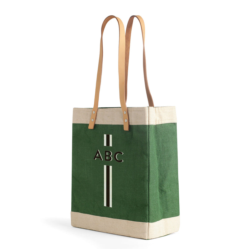 Market Tote in Field Green with Black Monogram