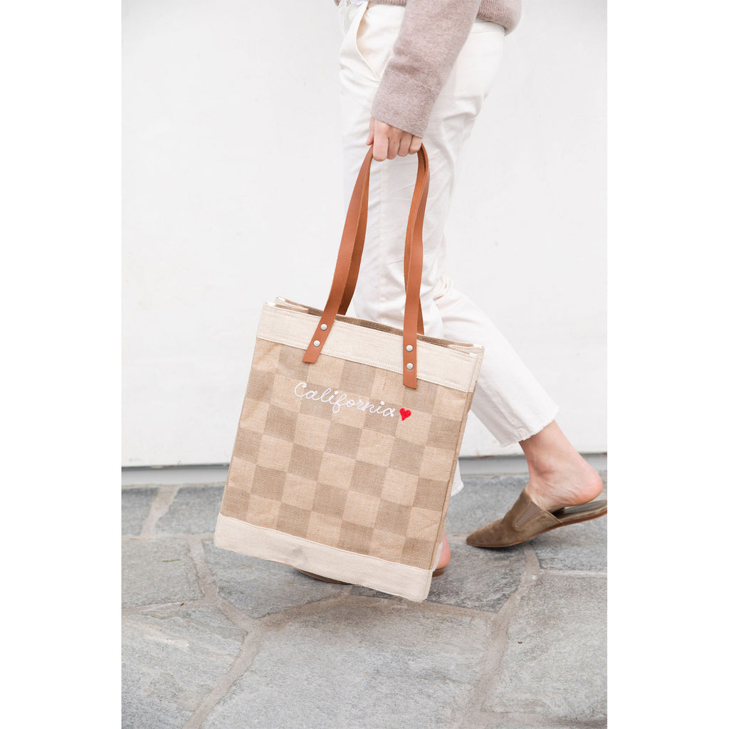 Market Tote in Checker with Embroidery