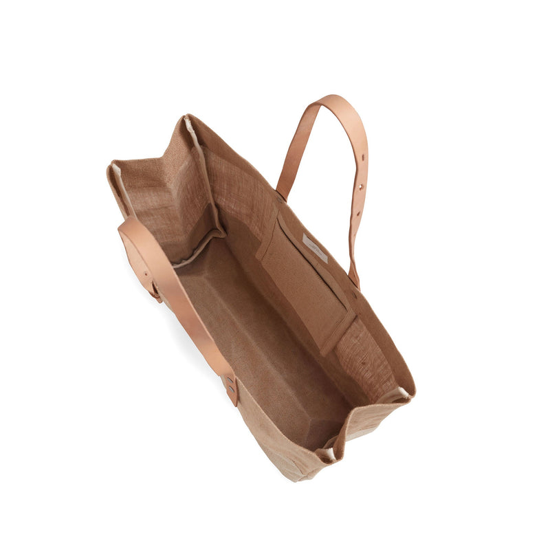 Shoulder Market Bag in Natural with Calligraphy