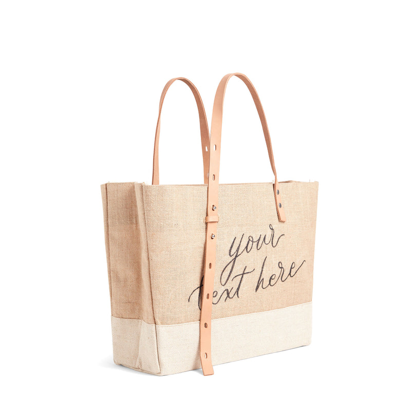 Shoulder Market Bag in Natural with Calligraphy