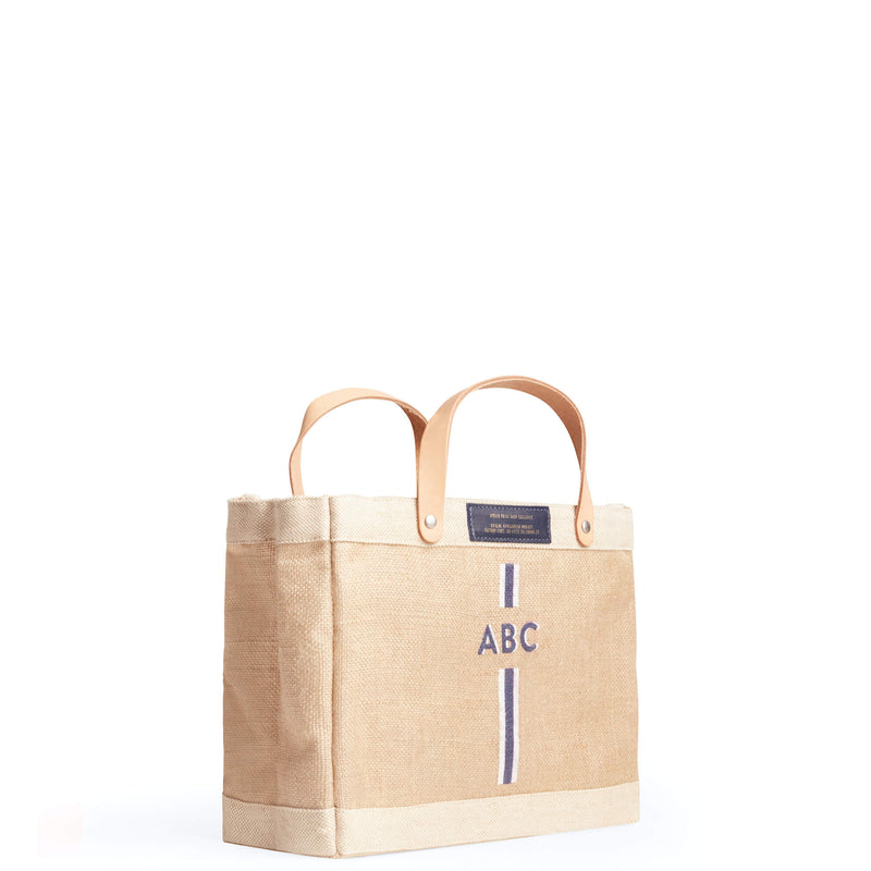 Petite Market Bag in Natural with Blue Monogram