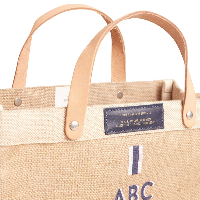 Petite Market Bag in Natural with Blue Monogram