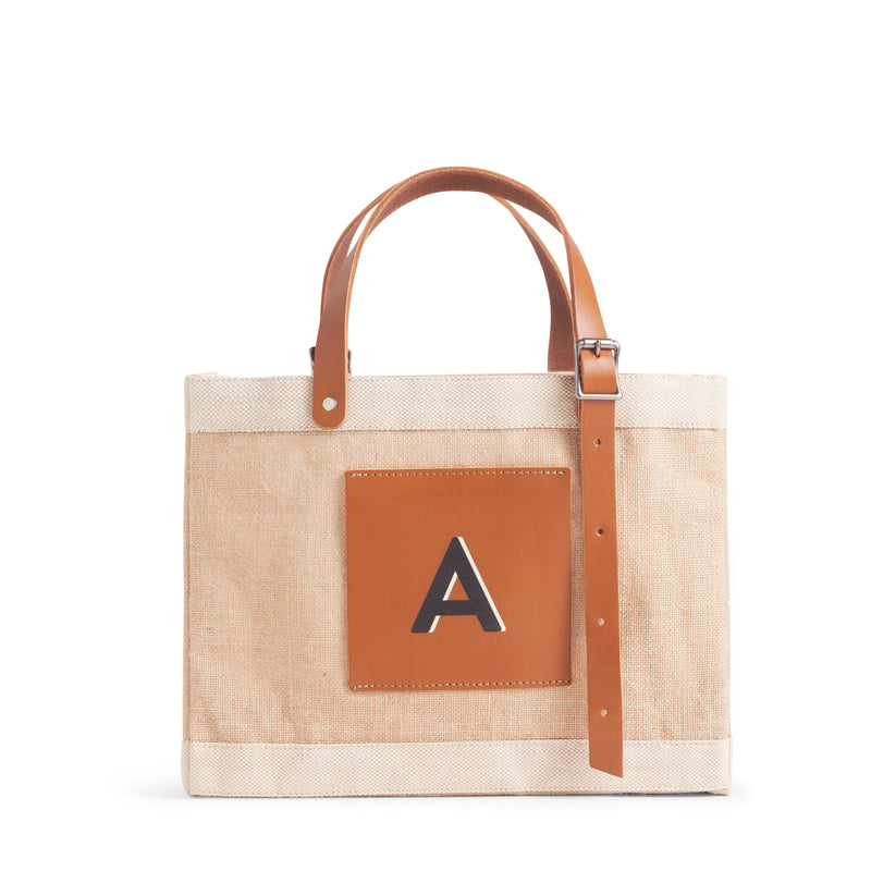 Petite Market Bag in Natural with Adjustable Handle “Alphabet Collection”