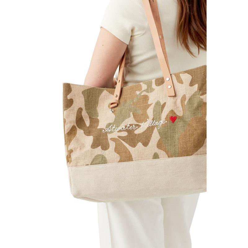 Shoulder Market Bag in Safari with Embroidery