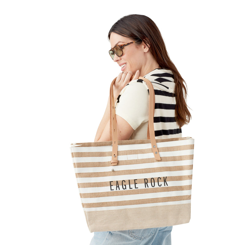 Shoulder Market Bag in White Stripe