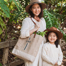 Wine Tote in Natural with Black Monogram