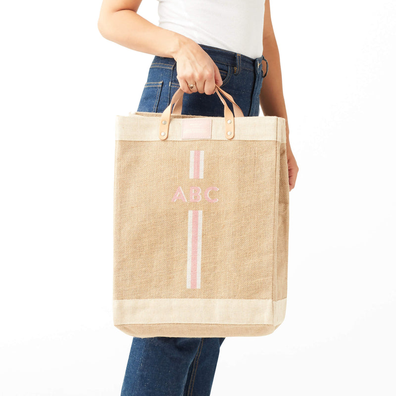 Market Bag in Natural with Pink Striped Monogram