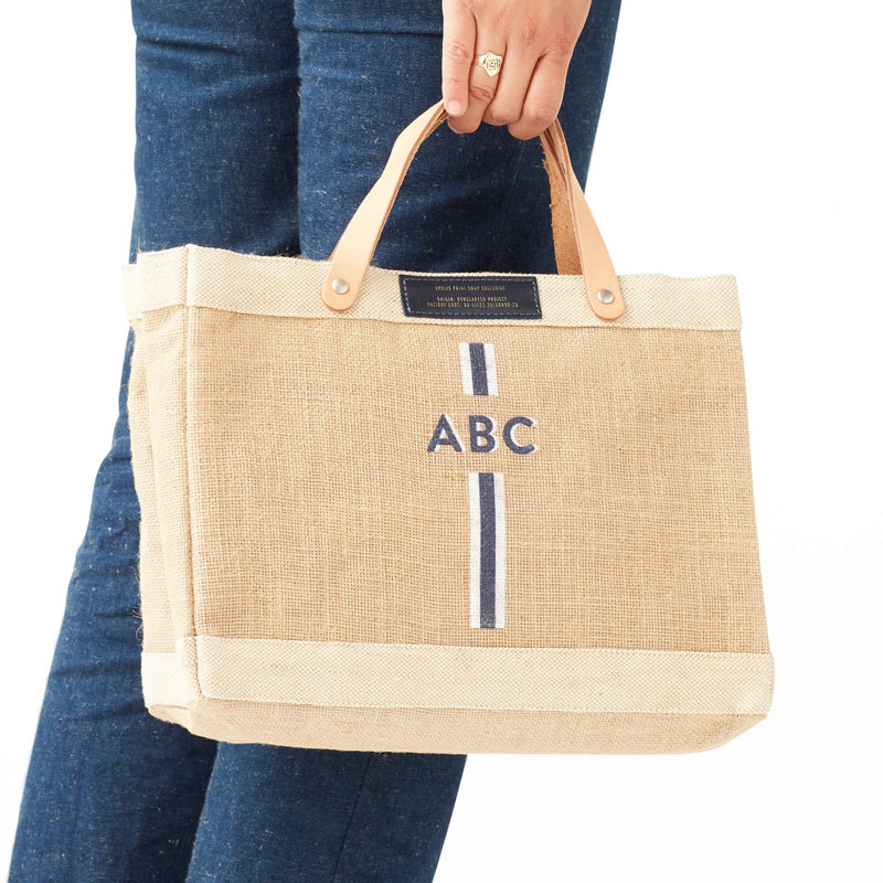 Petite Market Bag in Natural with Blue Monogram