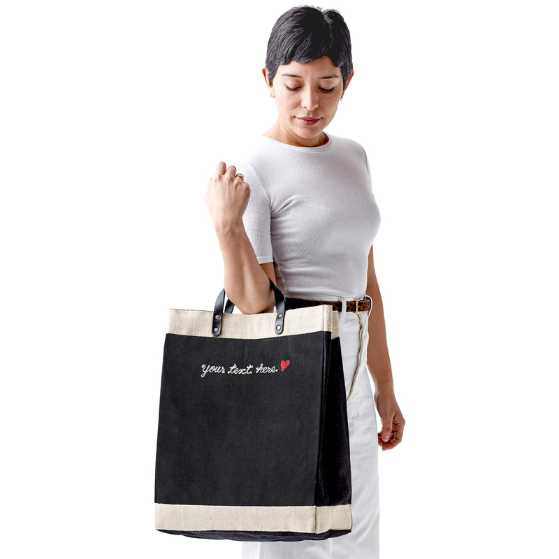 Market Bag in Black with Embroidery