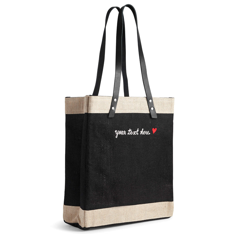 Market Tote in Black with Embroidery