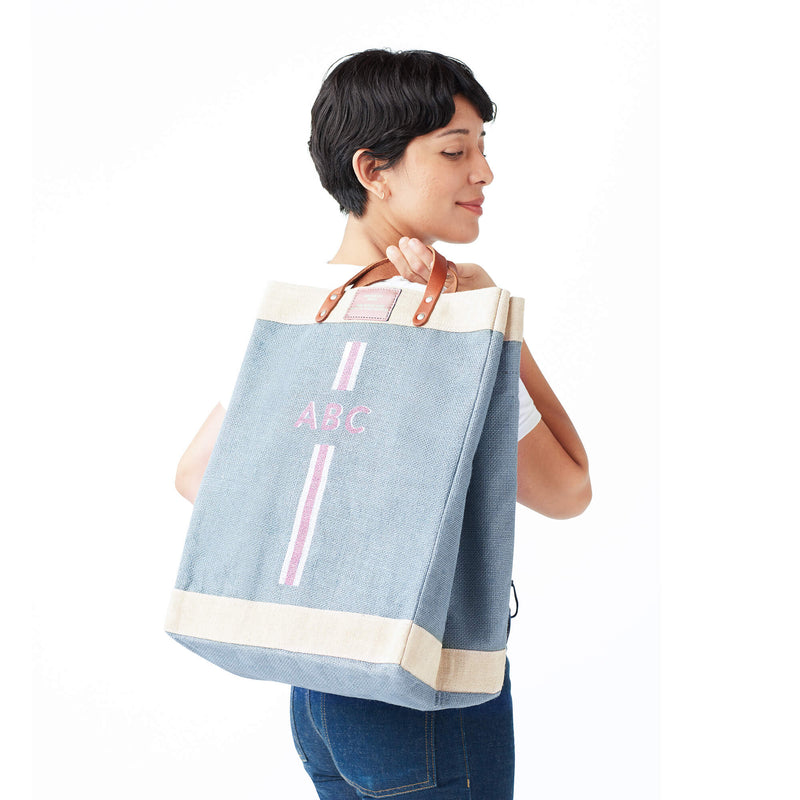 Market Bag in Cool Gray with Pink Monogram