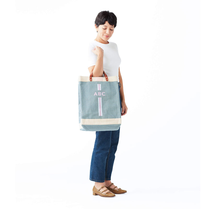 Market Bag in Cool Gray with Pink Monogram
