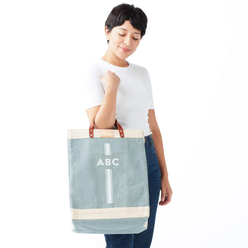 Market Bag in Cool Gray with White Monogram