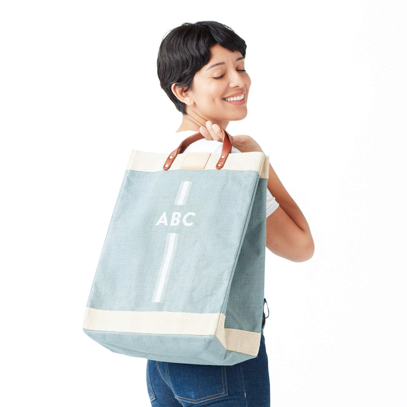Market Bag in Cool Gray with White Monogram