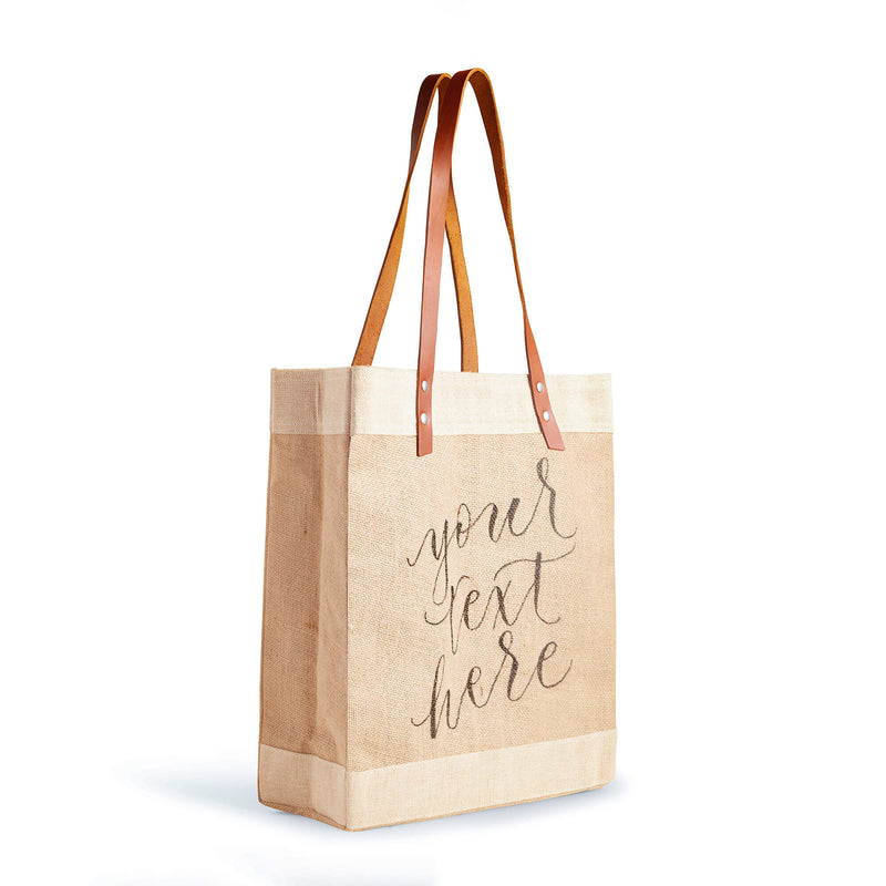 Market Tote in Natural with Calligraphy