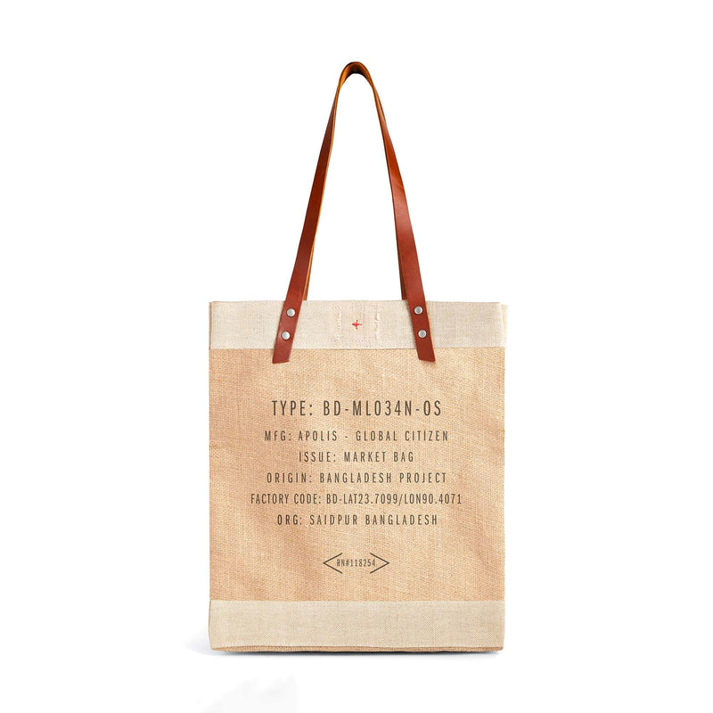 Market Tote in Natural with Calligraphy