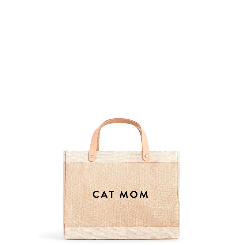 Petite Market Bag in Natural with “CAT MOM”