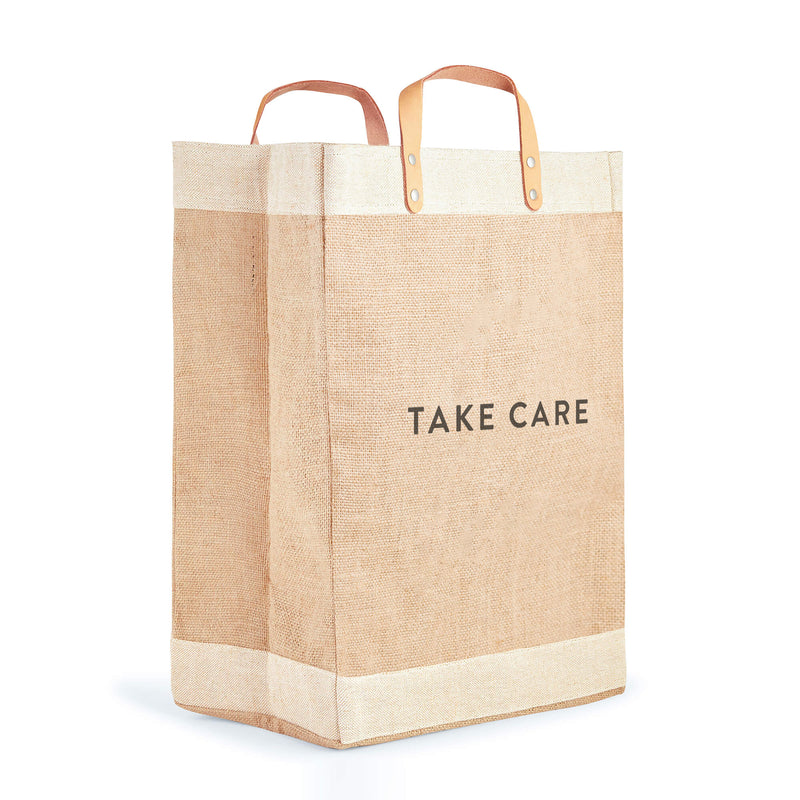 Market Bag in Natural with “TAKE CARE”