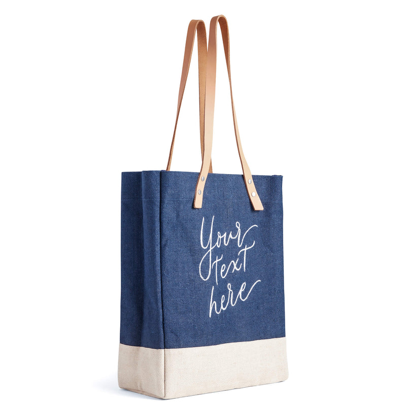 Wine Tote in Navy with Calligraphy