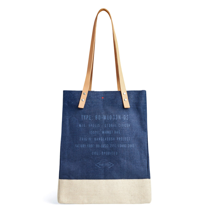 Wine Tote in Navy with Calligraphy