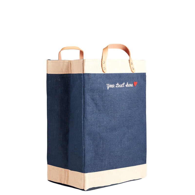 Market Bag in Navy with Embroidery
