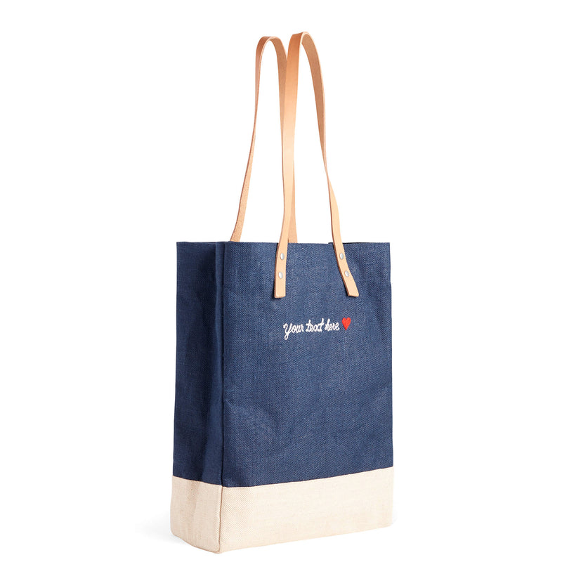 Wine Tote in Navy with Embroidery