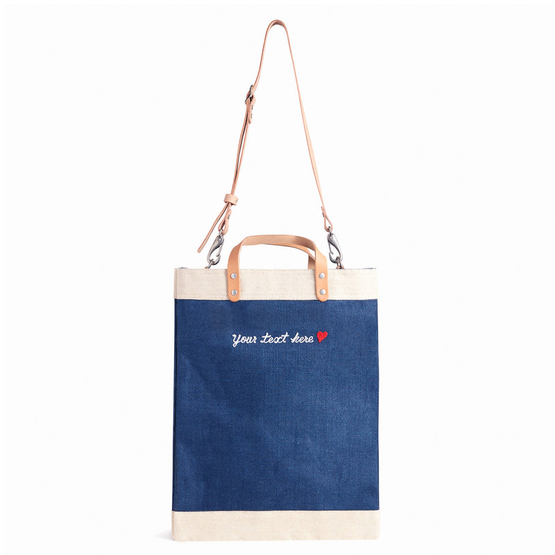 Market Bag in Navy with Strap and Embroidery