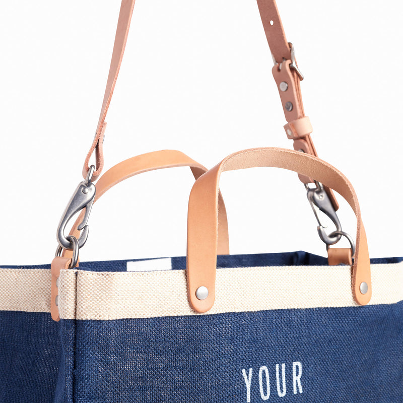 Petite Market Bag in Navy with Strap and Embroidery
