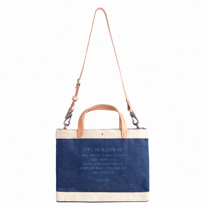 Petite Market Bag in Navy with Strap and Monogram