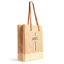Wine Tote in Natural with Black Monogram