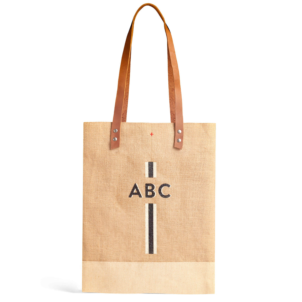 Wine Tote in Natural with Black Monogram