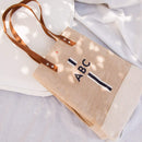 Wine Tote in Natural with Black Monogram