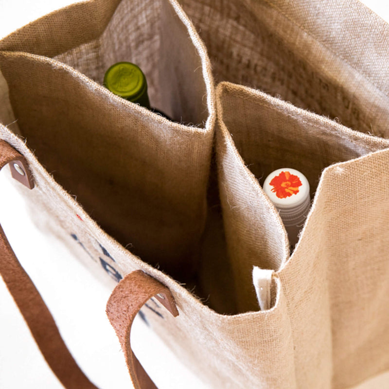 Wine Tote in Natural with Black Monogram