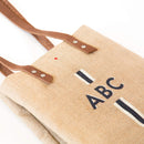 Wine Tote in Natural with Black Monogram