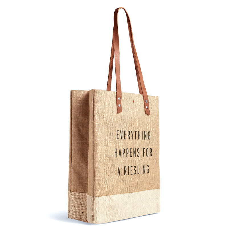 Wine Tote in Natural with ‟Everything Happens for a Riesling”