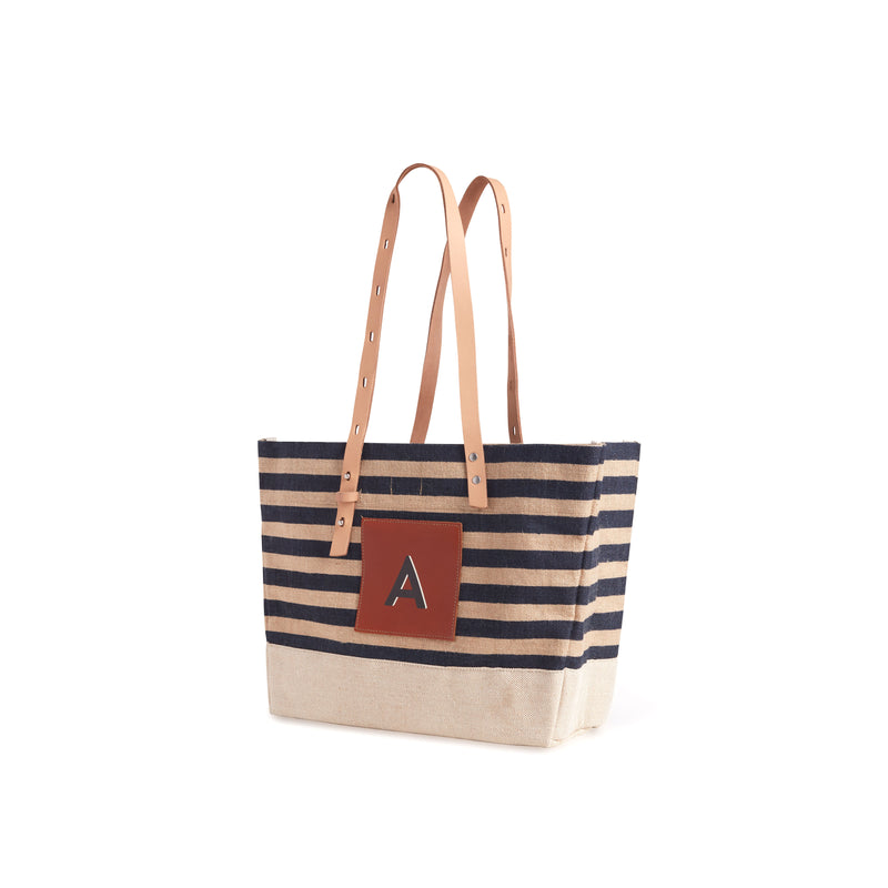 Shoulder Market Bag in Navy Stripe "Alphabet Collection"