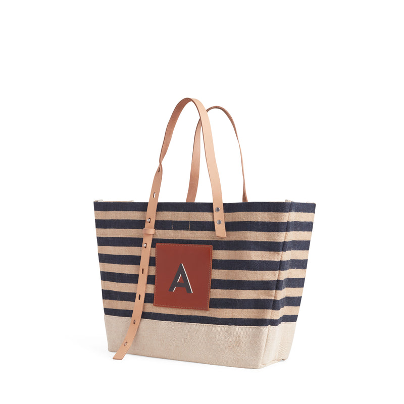 Shoulder Market Bag in Navy Stripe "Alphabet Collection"